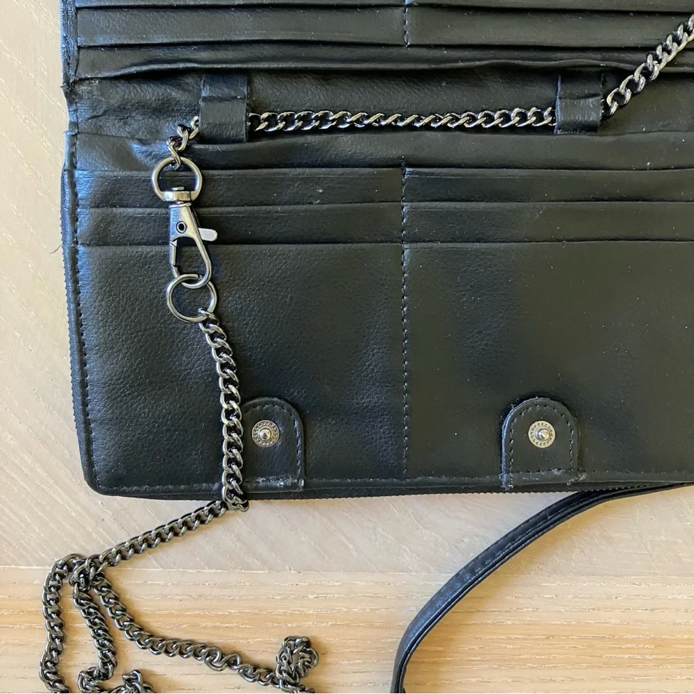 RACHEL ROY Black Faux Leather Wallet Chain Shoulder Bag